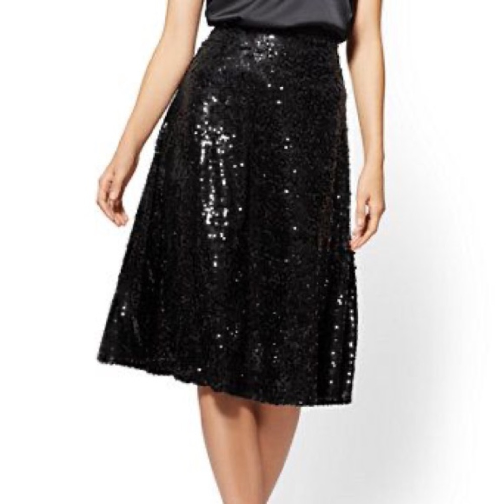 7th Avenue New York and Co Black Sequined Skirt